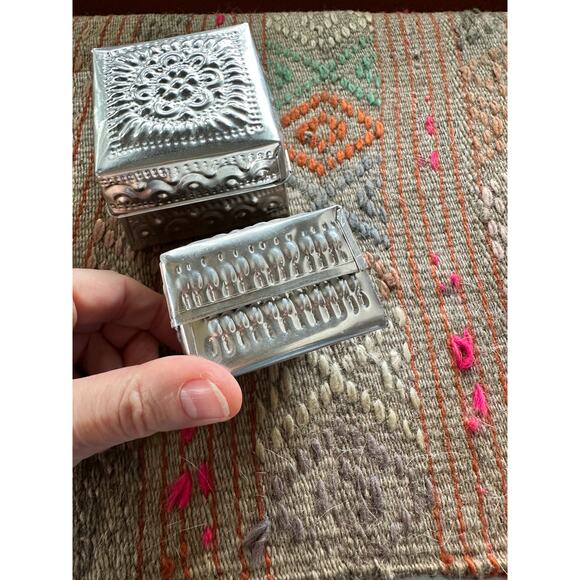 Decorative Tin Box Set of 2 Gifts Punched Tin Ethnic decor - Picture 8 of 11